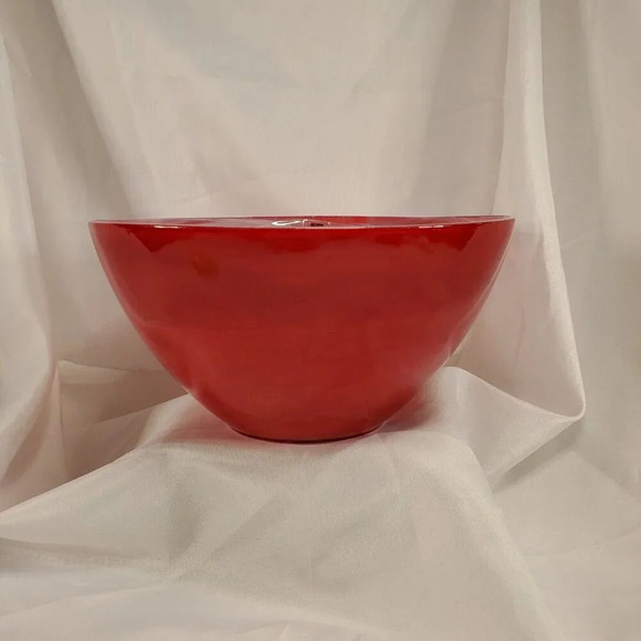 SEA Glasbruk Kosta Boda Sweden Art Glass Blown Bowl Red W/ White Smoke Painted - Picture 3 of 12